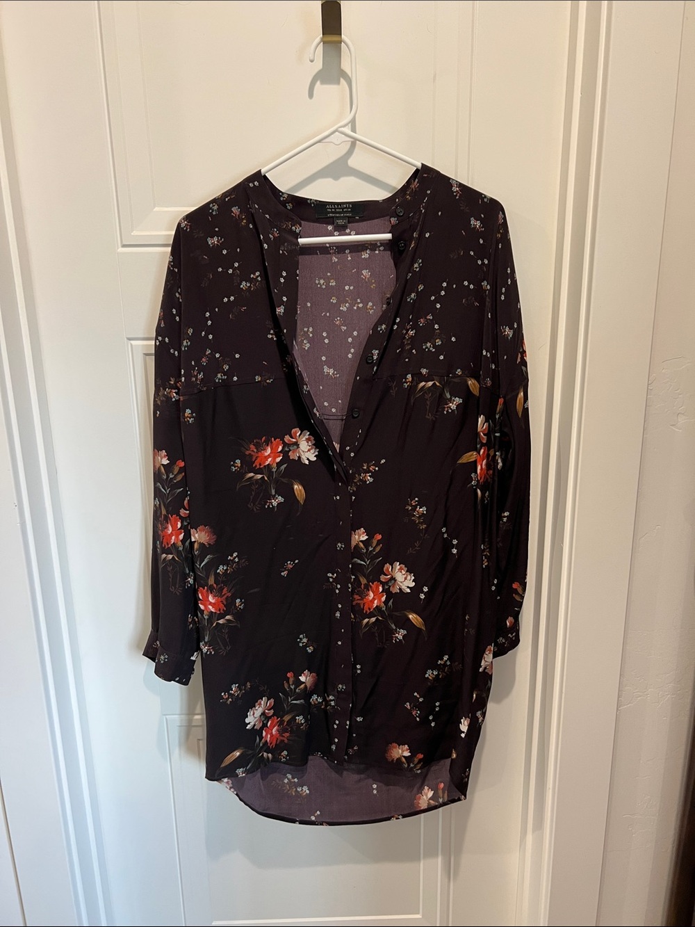 All Saints Black Floral Button-Down Blouse